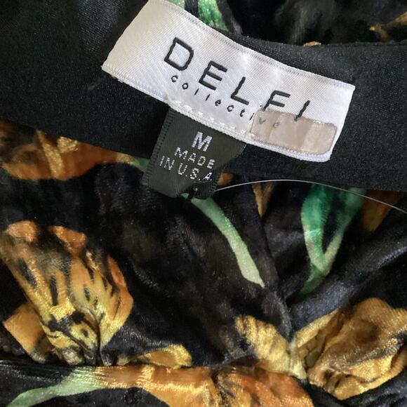 Delfi Collective Black Velvet Ruched Tiger Lily Print Cocktail Dress M - Picture 9 of 9